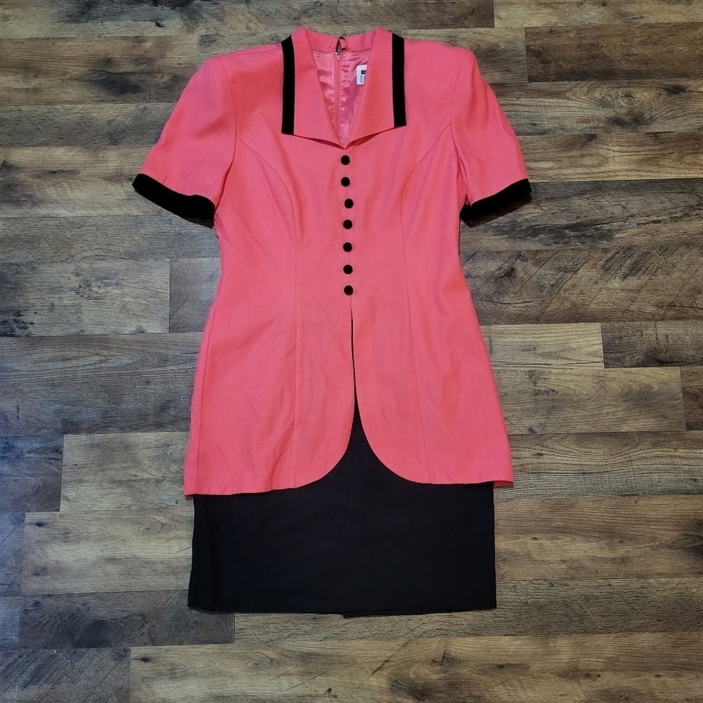 Vintage 80's Lois Snyder Dani Max Pink & Black One-Piece Office Blazer Dress 8